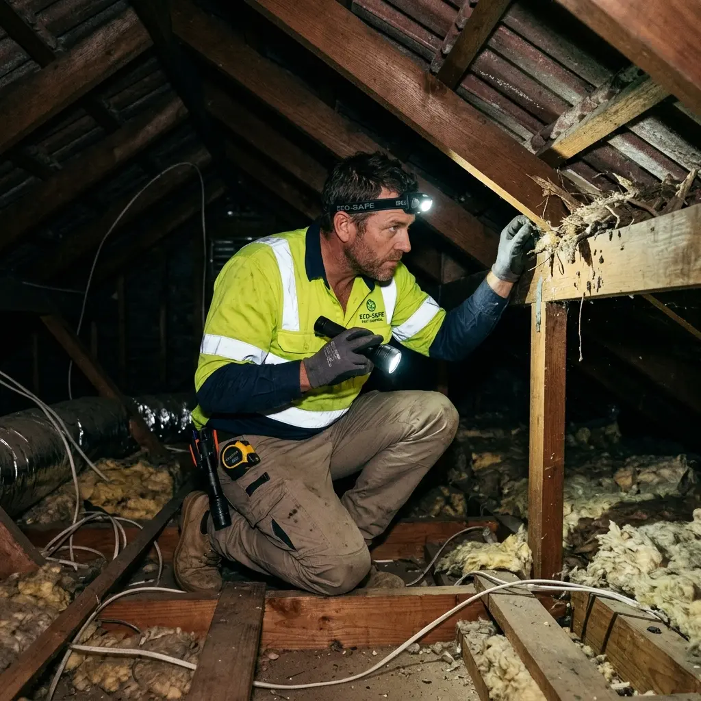Technician inspecting a Healesville subfloor void for a deceased cat